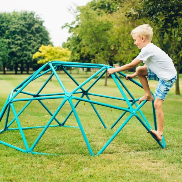 Plum Deimos Metal Dome provides a durable, rust-resistant climbing frame for up to 3 kids, boosting motor skills—shop now in Qatar.