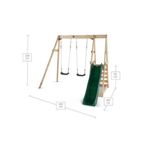Plum Tamarin Swing Set features two swings, a slide, and play deck for endless outdoor fun. Safe, sturdy, and space-saving—shop now in Qatar.