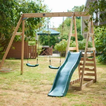 Plum Tamarin Wooden Swing Set combines safe design and compact style for non-stop outdoor play. Encourage activity and fun—shop now in Qatar.