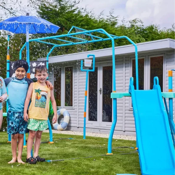Plum Blaster Course delivers epic water fun with slide, chute, monkey bars, and interactive water toys for year-round backyard excitement. Shop now in Qatar.